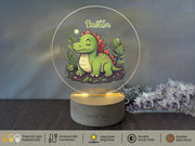 a glass globe with a cartoon dinosaur on it