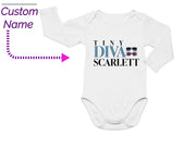 a baby bodysuit with a custom name and a picture of the baby's