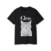 a black t - shirt with an image of a cat