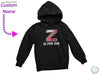 a black hoodie with the letter z is for zoo on it