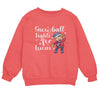 a pink sweatshirt with a cartoon character on it