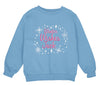 a blue sweatshirt with the words winter wishes back printed on it