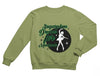 a green sweatshirt with a picture of a girl on it