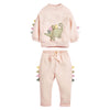 SkipStars Full Sleeve Cute Dino Sweetshirt & Trouser Girls 2 Piece Outfit Set, Beige