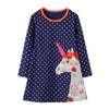 SkipStars Full Sleeve Unicorn Star Pattern  Girls Dress, Blue