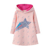 SkipStars Shooting Star Embellished Dress with Hoddie,Pink