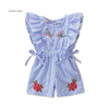 BLUE SLEEVELESS RUFFLE ROMPER BODYSUIT WITH FLORAL DESIGNS - SkipStars