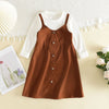 Brown Long Sleeve Girl's Skirt Dress